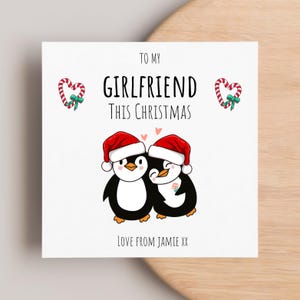 Girlfriend Personalised Christmas Card, Festive Girlfriend Card, I Love You Card, To The One I Love Card, Penguin Couple Card, Xmas Gift