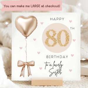 Sister 80th Gold & Beige Birthday Card, Personalised Sister 80th Card, Sister Is Eighty Card, Sister Eightieth Birthday Card, Sister Is 80