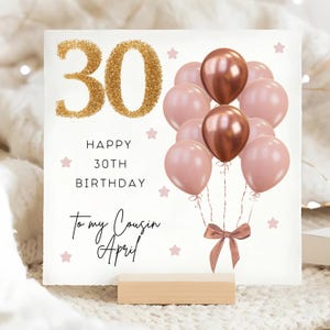 Cousin 30th Birthday Pink Brown & Gold Balloon Card, Personalised Cousin Thirtieth Birthday Card, Cousin Is 30 Card, Cousin 30th Birthday