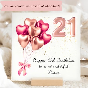 Niece 21st Birthday Rose Gold Pink Birthday Card, Personalised 21 Niece Birthday Card, Heart Balloon Niece Card, Niece Twenty-First Card