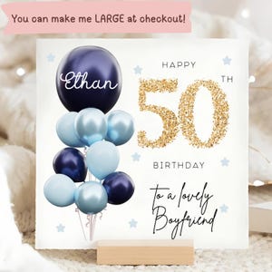 Carte personnalisée 50e anniversaire petit ami, carte ballon en or bleu, petit ami a 50 ans, cadeau cinquantième anniversaire, carte 50e petit ami