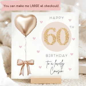 Carte d'anniversaire or et beige cousine 60 ans, carte 60e cousine personnalisée, carte cousine a soixante ans, carte d'anniversaire cousine soixantième, cousine a 60 ans