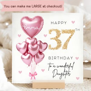 Carte personnalisée de 37e anniversaire de fille, carte ballon en or rose, fille de 37 ans, cadeau de 37e anniversaire, carte de 37e anniversaire de fille