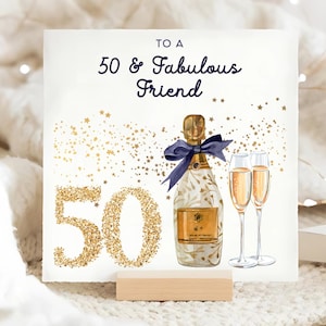 Ami des 50 ans et carte d'anniversaire fabuleuse, carte d'anniversaire d'un ami des 50 ans, carte de champagne or 50e anniversaire, carte Bestie a cinquante ans, 50 anniversaire d'un ami