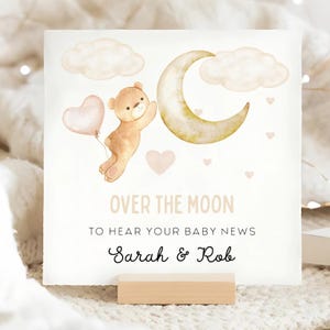 Plus d'infos sur la lune pour entendre votre bébé, carte de félicitations personnalisée, carte de félicitations de grossesse, carte de naissance