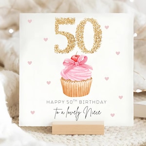Carte de cupcake des 50 ans nièce, carte spéciale nièce cinquante, cinquantième anniversaire nièce, carte personnalisée des 50 ans, cadeau pour nièce des 50 ans
