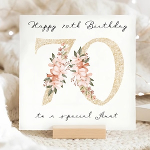 Carte numéro 70e anniversaire tante, carte tante personnalisée 70e, soixante-dix ans, carte d'anniversaire tante soixante-dixième anniversaire, carte tante florale or 70 ans