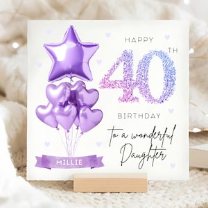 Daughter 40th Purple Birthday Card, Personalised Daughter 40th Card, Daughter Is Forty Card, Daughter Fortieth Card, Fab at Forty Daughter