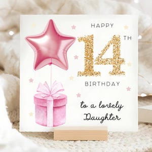 Daughter 14th Birthday Card, Pink Foil Star Balloon Card, Daughter Is 14, Daughter Fourteen Birthday Card, Daughter 14th Birthday Card