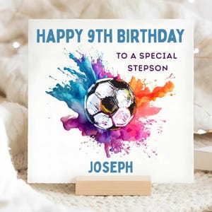 Carte de football de 9e anniversaire de beau-fils, carte d'anniversaire personnalisée de beau-fils a 9 ans, neuvième carte colorée de football de beau-fils, carte spéciale beau-fils