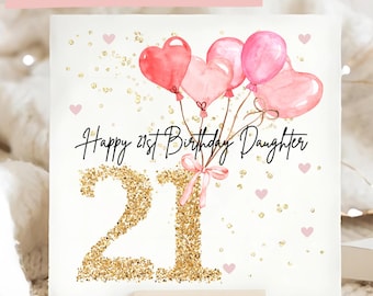 Tochter 21 Rosa Geburtstagskarte, personalisierte Tochter 21 Geburtstagskarte, Tochter einundzwanzigstes, Tochter 21. Geburtstagsgeschenk