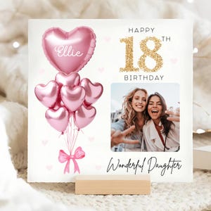 Carte d'anniversaire photo personnalisée pour fille 18 ans, carte ballon en or rose avec image personnalisée, fille a 18 ans, carte fille dix-huitième, fille 18 ans