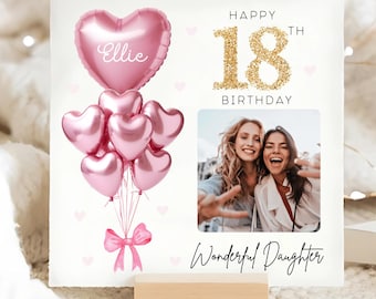 Daughter 18th Photo Birthday Personalised Card, Custom Image Pink Gold Balloon Card, Daughter is 18, Daughter Eighteenth Card, Daughter 18
