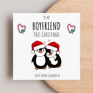 Boyfriend Personalised Christmas Card, Festive Boyfriend Gift, The One I Love This Christmas, Special Man Card, Penguin Christmas Card, Love