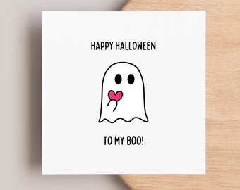 To My Boo Halloween Card, For my Partner, Happy Halloween Card, Husband, Wife, Girlfriend, Boyfriend, ghost heart card, cute Halloween card