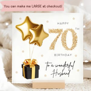 Husband 70th Black & Gold Birthday Card, Husband Seventy Birthday Card, Husband Seventieth Birthday, Husband Turns 70, Gold Foil Balloon