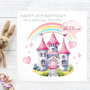 Cousin 4th Birthday Princess Castle Card, Cousin Fourth Birthday Card, Personalised Cousin Turns 4 Card, Little Girl Cousin Card, Stars