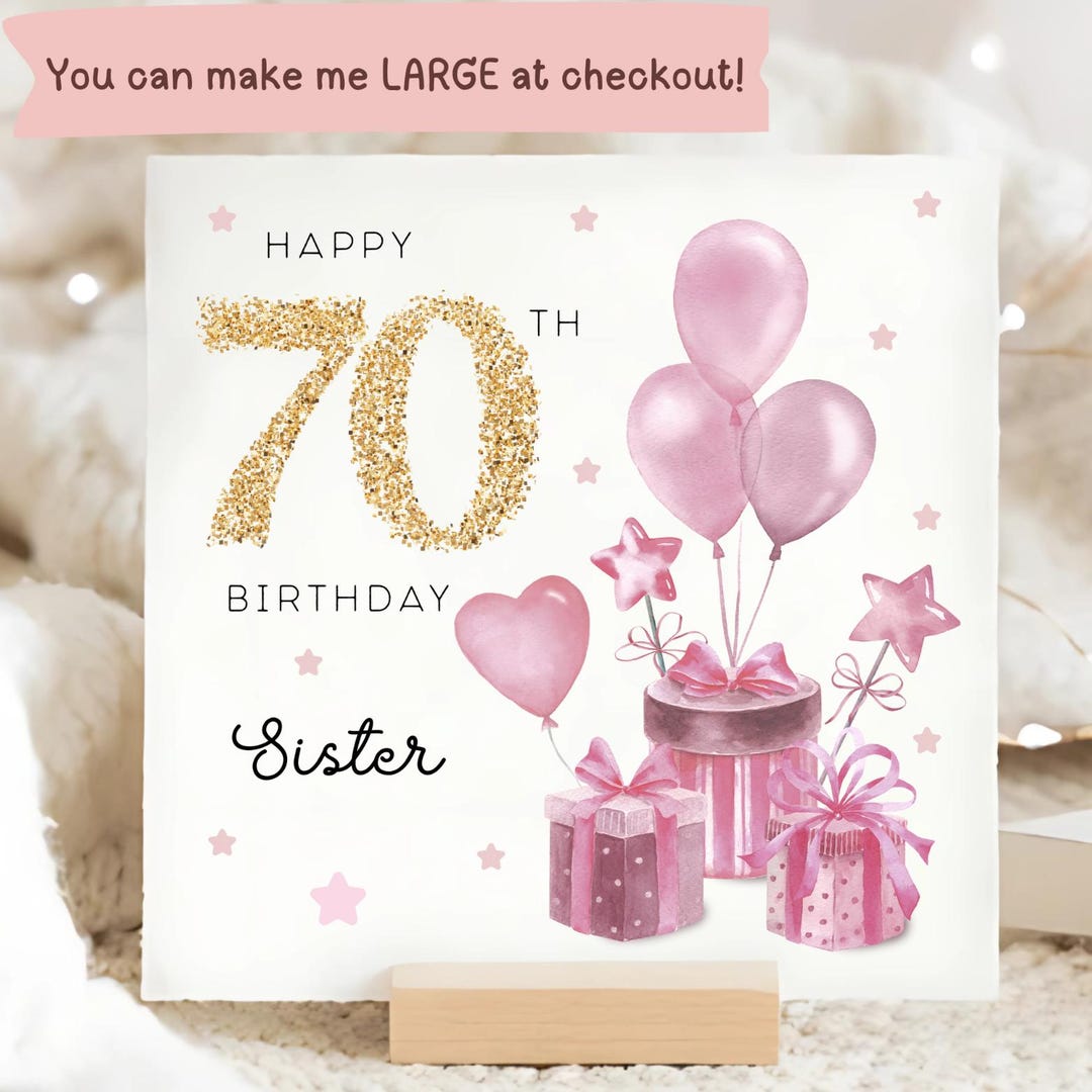 Sister 70th Birthday Presents Card, Personalised Sister Birthday Card ...