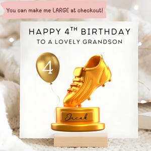 Carte d'anniversaire de football petit-fils 4e Soulier d'or, carte personnalisée petit-fils de 4 ans, cadeau petit-fils fête ses quatre ans, 4e anniversaire de football