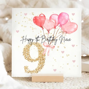 9e carte d'anniversaire ballon rose nièce, carte d'anniversaire personnalisée nièce 9, neuvième carte rose nièce, cadeau nièce a neuf ans, carte d'anniversaire nièce
