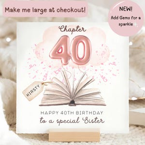Biglietto di compleanno per sorella con gemme per il capitolo 40, biglietto personalizzato per sorella con diamanti per il 40° compleanno, biglietto di compleanno per sorella per il quarantesimo compleanno, biglietto di compleanno rosa per sorella per il 40° compleanno