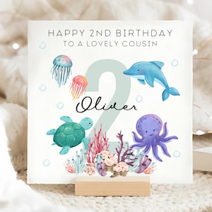 Cousin 2nd Birthday Under The Sea Card, Personalised Sea Animal Second Birthday Card, Cousin 2 Year Old Card, Cousin Is Two Years Old