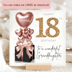 Granddaughter 18th Birthday Personalised Card, Rose Gold Black Balloon Card, Granddaughter is 18, Eighteenth Birthday Gift, Granddaughter 18