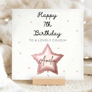 Cousin 7th Pink Stars Personalised Birthday Card, Cousin 7th Card, Cousin Turns Seven, Cousin Is 7 Years Old Card, Lovely Cousin Seventh