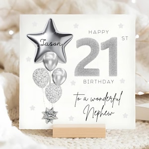Carte personnalisée 21e anniversaire de neveu, carte ballon gris argenté, neveu a 21 ans, cadeau de son 21e anniversaire, cadeau d'anniversaire 21e neveu