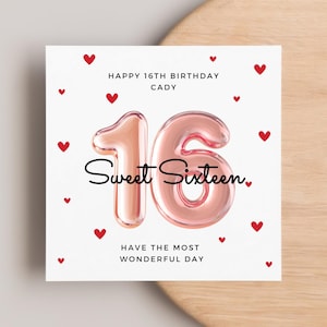 Carte d'anniversaire personnalisée 16 ans, carte de 16 ans, cadeau de seizième anniversaire, carte de 16 ans, carte de joyeux anniversaire, pour son anniversaire