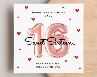 Sweet 16 Personalised Birthday Card, 16th Birthday Card, Sixteenth Birthday Gift, Sweet Sixteen Card, Happy Birthday Card, For Her Birthday