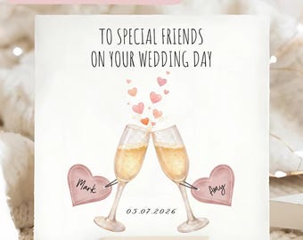Tarjeta especial de champán para el día de la boda de tus amigos, tarjeta de boda personalizada para amigos, para ambos en el día de su boda, boda de una pareja encantadora
