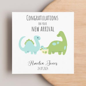 Tarjeta personalizada de dinosaurio recién nacido, tarjeta de bebé recién nacido, tarjeta de felicitación para padres, tarjeta de dinosaurio recién nacido, regalo de bienvenida al mundo