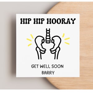 Hip Hip Hourra, carte de rétablissement pour l'opération, nouvelle hanche, carte de chirurgie hospitalière, rétablissement rapide, carte de vœux de bonne santé, grand-père, grand-mère, amour