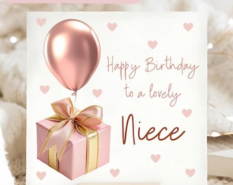 かわいい姪の誕生日プレゼントカード、ピンクの姪の誕生日カード、ハートバルーンの姪の誕生日カード、彼女の誕生日カード、女性の姪のカード