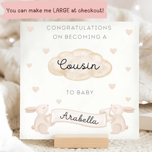 Congrats on Becoming a Cousin Card, New Baby Cousin Card, Personalised New Cousin Card, Newborn Baby Boy, Newborn Baby Girl, Beige Baby Card