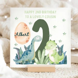 Cousin 2nd Birthday Dinosaur Personalised Card, Cousin Second Birthday Dino Card, Cousin Turns 2 Card, Little Cousin Dinosaur Card