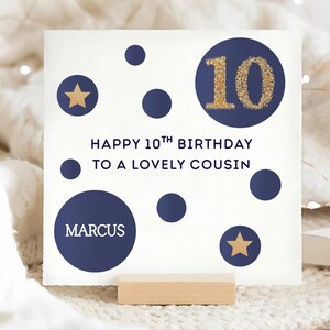 Cousin 10th Blue & Gold Birthday Card, Personalised Cousin 10 Birthday Card, Cousin Tenth Birthday Card, Male Cousin Is Ten Card, 10th Gift