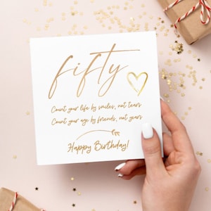 Carte de cinquantième cinquantième anniversaire | dame spéciale | écriture dorée | sophistiqué | message positif | citation inspirante | anniversaire féminin