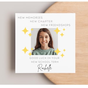Carte porte-bonheur pour nouvelle session scolaire, carte scolaire personnalisée, fille, fils, petit-enfant, cadeau de rentrée des classes, carte porte-bonheur photo