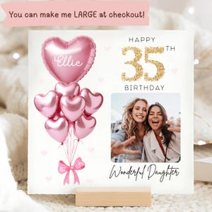 Carte personnalisée d'anniversaire de 35e photo de fille, carte de ballon d'or rose d'image personnalisée, fille a 35 ans, carte de trente-cinquième fille