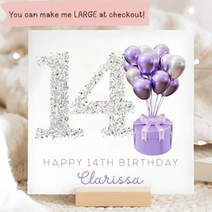 Personalised 14th Birthday Silver Glitter Card, Female 14th Birthday Card, Little Girl Fourteenth Birthday Card, She Is Fourteen Card, 14