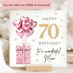 Carte du 70e anniversaire de maman avec ballon rose, joyeux 70e anniversaire de maman, carte d'anniversaire de maman, carte de soixante-dix momie personnalisée, soixante-dixième, mère