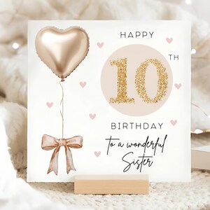 Sister 10th Gold & Beige Birthday Card, Personalised Sister 10th Card, Sister Is Ten Card, Sister Tenth Birthday Card, Lovely Sister Gift