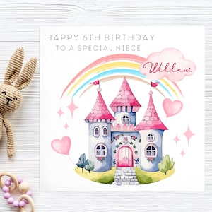 6e anniversaire de nièce, carte de château de princesse nièce, sixième anniversaire de nièce, carte personnalisée de 6 ans de nièce, anniversaire de petite fille, princesse