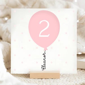 Carte de 2e anniversaire ballon rose, 2e carte personnalisée, deuxième anniversaire de la fille, anniversaire de nièce, carte de petite-fille, 2 ans
