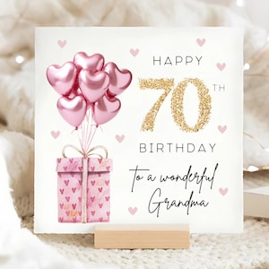 Grandma 70th Birthday Pink Foil Balloon Card, Happy 70th Birthday Nanny, Nan Birthday Card, Personalised Nan Seventy Card, Seventieth Nana