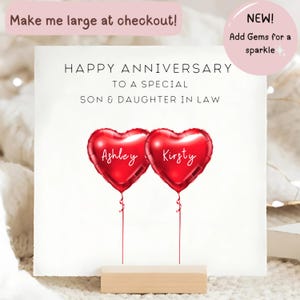 Son & Daughter In Law Gem Anniversary Card, Diamante Personalised Anniversary Card, Son and Daughter In Law Personalised, Wedding