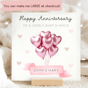 Tarjeta de feliz aniversario para tía y tío, tarjeta personalizada de aniversario para tía y tío, tarjeta especial de aniversario para pareja, regalo con globo de corazón.