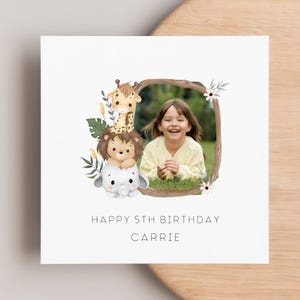 Téléchargement de photo personnalisée carte d'anniversaire animal de la jungle, anniversaire de fils, anniversaire de fille, 1er 2e 3e 4e 5e 6e 7e 8e 9e anniversaire, personnalisé